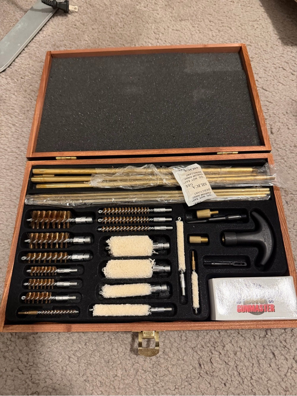 Wooden Gun Cleaning Kit with Brass Rods and Black Case Inserts - Brown/Black